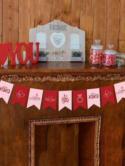 New Valentine's Day Decorative Atmosphere Banner XXOO Pull Flag Background Pendant Decoration Party Supplies, Valentine's Day Atmosphere Home Decoration Pendant