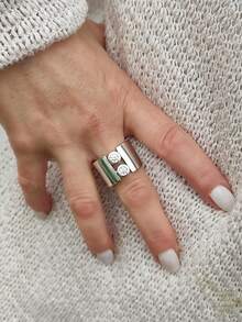 1 pieza Anillo sintético cúbico de banda ancha minimalista, anillo de declaración grueso, perfecto para uso diario, banquetes, bodas (sin caja)