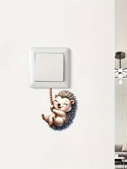 1pc Cute Hedgehog Wall Stickers For Light Switches, Removable Self-Adhesive PVC Animal Stickers, Suitable For Decorating Living Rooms, Bedrooms, And Porches.
