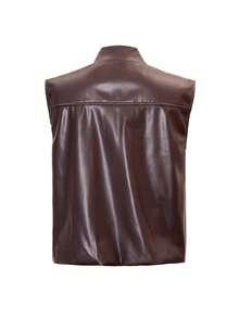 Gilet marron style Old Money décontracté pour femme, printemps/été, Saint-Valentin, style vacances élégant, veste gilet vintage en PU, mode femme pour soirée - Brun - Voir 4