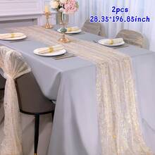1 Pack Gold Tulle Table Runner, 72*300/500cm, Glitter Metallic Foil, Transparent Chiffon Tulle, Transparent Restaurant, Wedding, Anniversary, Holiday, Birthday Table Decoration, Suitable For Family Gathering, Bridal, Shower, Gold Party Table Decoration, Christmas, New Year, Halloween