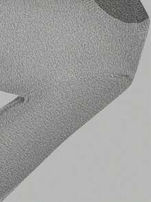 Women's Casual Fashion Gray Round Neck Long Sleeve Waist Fitted Knit Cardigan, Spring/Autumn - Xám - Xem 6