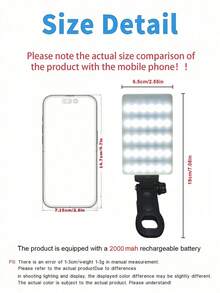 Fill-lights 60 LED High Power Rechargeable Clip-On Fill Light, Front And Rear Clip Design, 3 Lighting Modes Adjustable, Suitable For Smartphones, Compatible With IPhone, Android, Laptops, Makeup, Selfie, Vlog, Suitable For Selfie And Live Streaming, Portable Selfie Light, Battery Capacity: 2000mAh - Multicolor - View 9