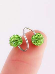 1 Pair Luxury Screw Stud Earrings With Rhinestone Balls, Unique S-Shaped Pierced Earrings - Green - View 3