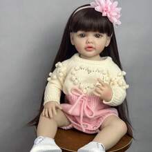 22 英寸逼真重生娃娃 - 柔软硅胶身体，长发公主，完美的生日礼物，圣诞节/万圣节礼物，万圣节/感恩节/圣诞节礼物 - 棕色 - 查看 19