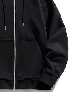Customized Men's Zip-Up Hoodie Sweatshirt - Can Customize With Your Logo, Photo, Dance Crew Logo, Work Uniform Logo, Advertising Print, School Class Uniform Design, Black Zip-Up Sweatshirt, Christmas Tree, Family Photo, Halloween Pumpkin, Ghost, Goblins, Thanksgiving Turkey, Suitable For Autumn & Winter, Can Customize Text, Numbers, Names, Family, Pets, Friends, Kangaroo Pocket, Drawstring - Black - View 6