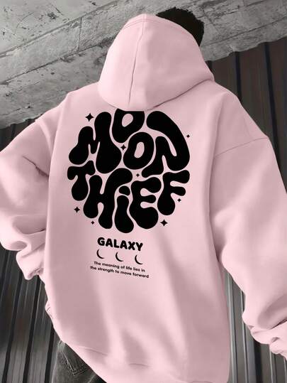 Men's Casual Fashionable Versatile Daily Commute Letter Graphic Print Kangaroo Pocket Drawstring Hoodie, Autumn/Winter