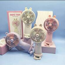 Portable Rabbit Ear Fan With Mobile Phone Holder, Rechargeable Model, Mini Three-Speed Adjustable Table Fan. - 粉色 - 查看 5