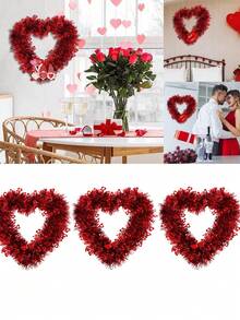 1pc Red Metal Wire Heart Wreath, Heart Door Hanging, Valentine's Day Wall Decor, Valentine's Day Sign, DIY Valentine's Day Wreath Decoration, Festive Atmosphere - Multicolor - View 6