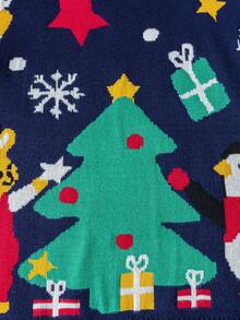 Tween Girl' Christmas Gift Pattern Knitted Sweater, Christmas Tree Design Pullover Suitable For Christmas Party, Spring, Autumn, Winter