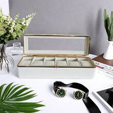 6-Slot Watch Box, Leather Watch Display Case With Glass Cover And Security Lock, Unisex Jewelry Storage Box, Premium Watch Organizer, Leather Watch Travel Case, Green Back To School Season