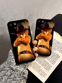 Funda para móvil con diseño de gato aventurero con sombrero. Compatible con teléfonos ,  17,  16 Pro Max,  15 Pro Max,  13 y  12. Fabricada en TPU para una protección eficaz contra golpes y caídas. Un regalo ideal para familiares, amigos, seres queridos, parejas y para Navidad. - Negro - Ver 4