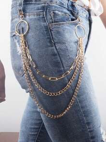 1pc Three-Layer Star Waist Chain, Chain Five-Pointed Star Decoration, Punk Waist Chain Pants Chain Accessory, Suitable For Long Pants, Denim Shorts And Jk Skirts - Chain Random - Silver - View 15