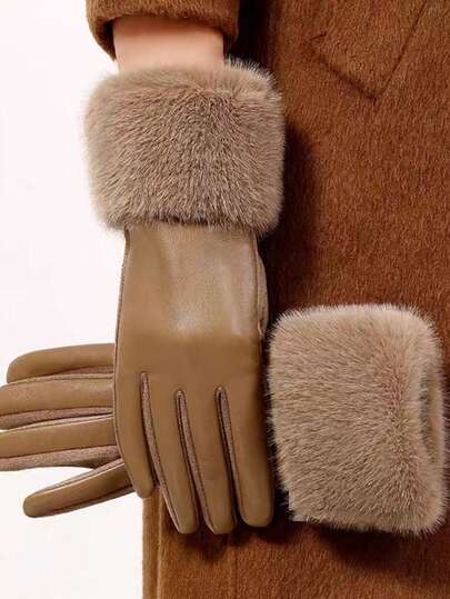 1 Pair Women's Autumn/Winter Solid Color Casual Elegant Polyester Fingerless Gloves, Suitable For Outdoor, Mature Style