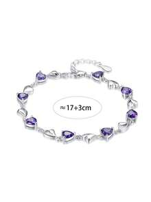 1pc S925 Sterling Silver Romantic Heart Zirconia Bracelet, Minimalist Nature Style Jewelry, Gift For Girlfriend/Best Friend On 520 Birthday - Love - View 7