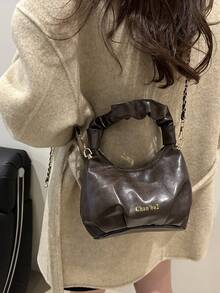 حقيبة كتف نسائية من جلد البولي يوريثان ذات لون أحادي مطوية بسيطة متعددة الاستخدامات، مناسبة للحفلات والاستخدام اليومي