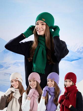 2pcs/Set Women's Winter Hat & Scarf Set / 3pcs Set With Gloves, Knitted Beanie Headband Earmuffs