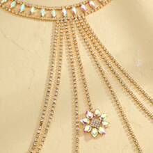 1pc Sexy Body Chain, Colorful Rhinestone Embellished, Clubwear Beach Bikini Spaghetti Strap Necklace, Rhinestone Chest Chain - Multicolor - View 8