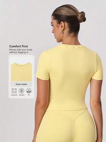 Sodalemon Damen Rundhals Lässig Outdoor Training Kurzarm Lauf Fitness Workout Sport T-Shirt