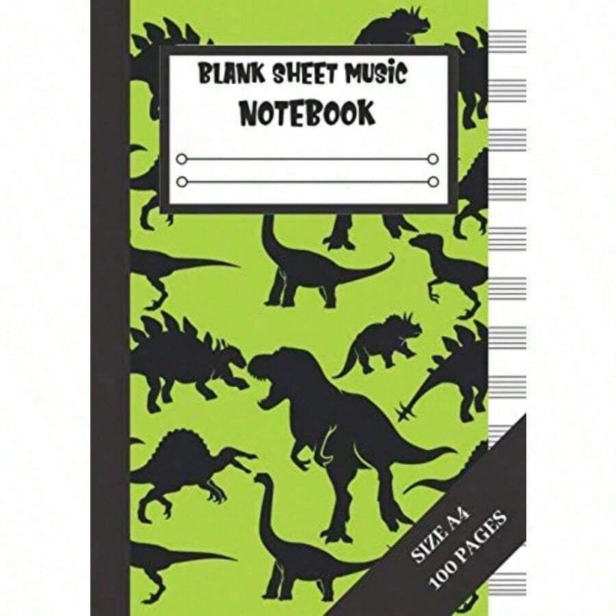 Blank Sheet Music Notebook: Dinosaur blank sheet piano music notebook 100 pages of A4 Manuscript paper - como en la foto - Ver 1