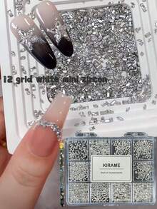 KIRAME 1200pcs Flat White Crystal Nail Art Rhinestones Set - 12 Styles DIY Nail Decoration, 1-5mm Shiny Nail Gems, Suitable For Nail Salons, Nail Suppliers, Christmas Nails, New Year, Christmas Gifts