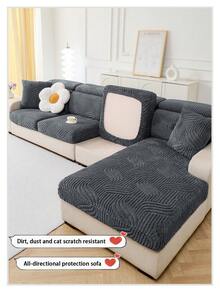 1件加厚保暖提花柔软天鹅绒防滑沙发座垫套，时尚柔软亲肤宠物防抓弹力沙发套，秋冬季防抓沙发裙，适用于L型组合沙发和1/2/3/4座沙发（单独出售） - 深灰色 - 查看 9