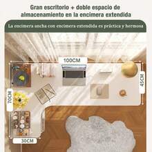 Escritorio Madera L Izquierdo 100x70x74cm, Diseño Ergonómico - Blanco - Ver 8