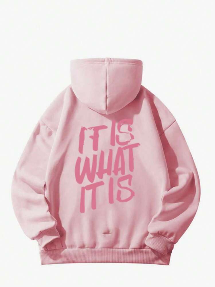 Women's Fashionable Autumn/Winter Hooded Pullover Sweatshirt, Soft & Comfortable Thermal Lined Casual Top. Women's Leisure Thermal Lined Sweatshirt With Collegiate Style Graphic Print, Radiating Youthful Vitality. Suitable For Running, Lounging, Gatherings, Parties, Etc. Provides Warmth In Autumn/Winter, Suitable For Activities Like Running And Exercising. Oversized Thick Hooded Sweatshirt For Women, Fits Street Style And Outdoor Wear, Suitable For Autumn/Winter. Pink - Pink - View 5