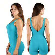Fitness Jumpsuit For Gym, Crossfit, Backless, No Transparency, With UV50+ Protection. - 薄荷藍 - 查看 2