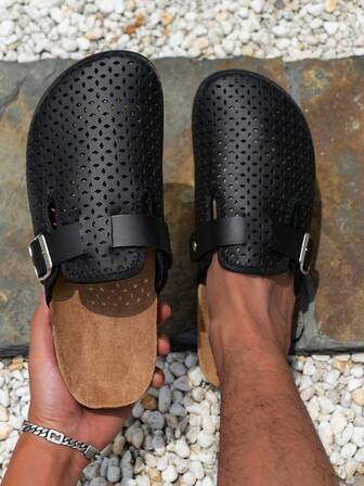 Men's Mule Shoes New Spring Vintage Slip-On Loafers Casual Slouchy Shoes, Closed Toe Flat Mules With Adjustable Strap, Available In Non-Fleece All Season And Thermal Lined Warm Autumn/Winter Versions