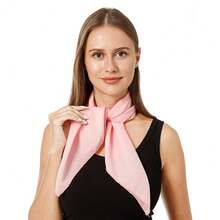 Lastclream Chiffon Square Neck Scarves For Women Handkerchief Retro Satin Ribbon Scarf For Hair Wrapping 23.6inch 26inch,26inchChiffon-Pink - 26吋雪紡-粉紅色 - 查看 4