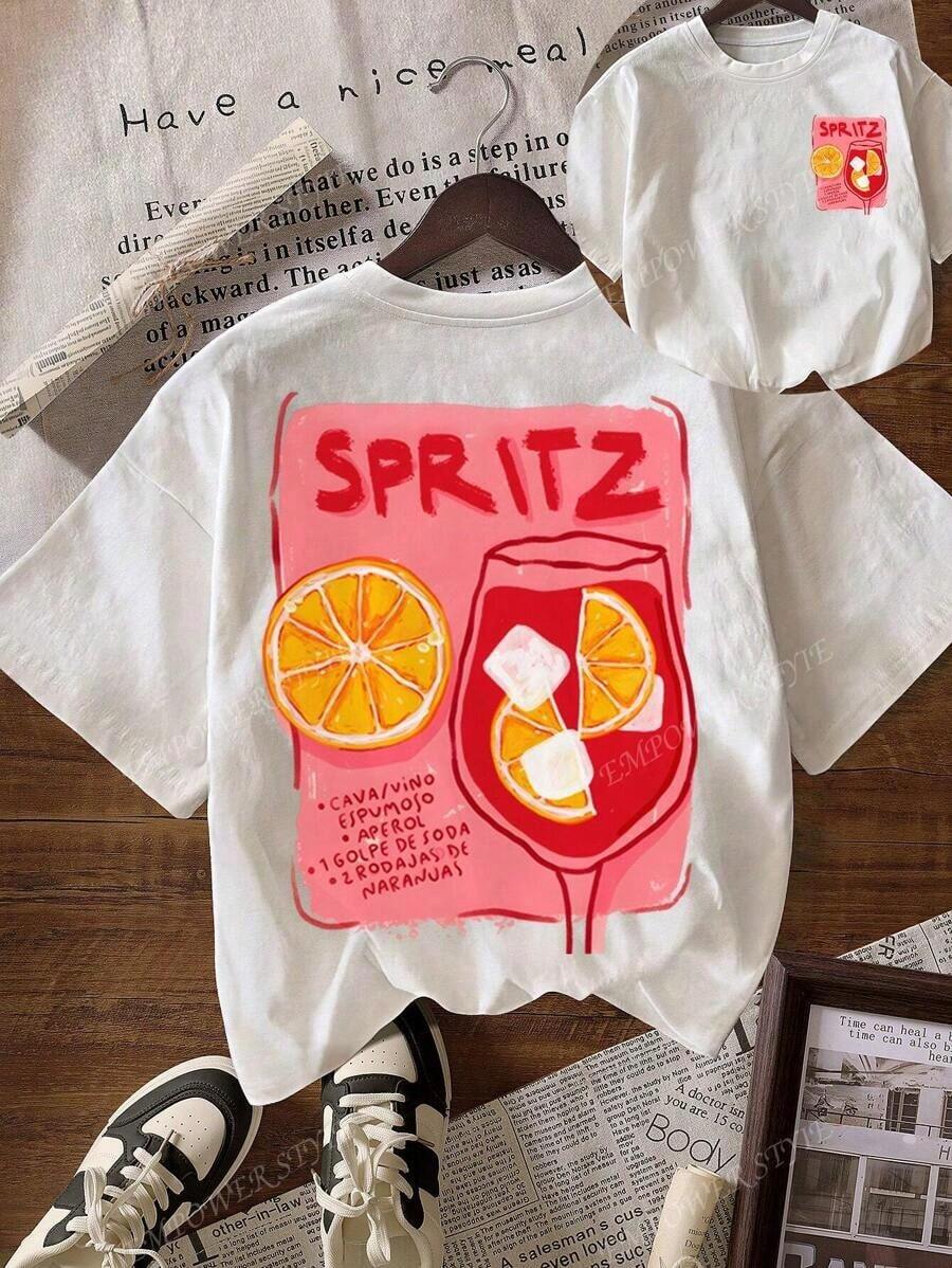 APEROL SPRITZ, Back To School, Back To School Clothes, Women's Casual Crew Neck Short Sleeve T-Shirt, Red Cup Beachwear - 白色 - 查看 1