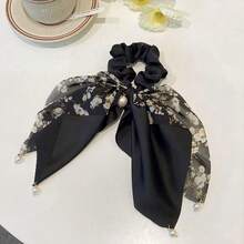 1pc French Vintage Ditsy Floral Bow Scarf Scrunchie With Pearls, Romantic Hair Accessory For Dates, Parties & Daily Looks, Elegant & Versatile, Ideal Gift For Women/Girlfriend/Bestie On  US - 綠色的. - 查看 8
