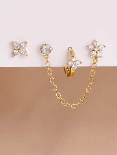 3 ชิ้น โซ่ดอกไม้ พู่ ต่างหูห่วง ต่างหูสตั๊ด เซ็ต สำหรับผู้หญิง ชุบทอง 18K ต่างหูที่ไม่เหมือนใคร กระดูกอ่อน เครื่องประดับเจาะ