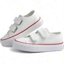 ANTLULU Boys and Girls Canvas Shoes Dual Adjustable Hook and Loop Classic Low Top Sneakers - Blanco - Ver 5