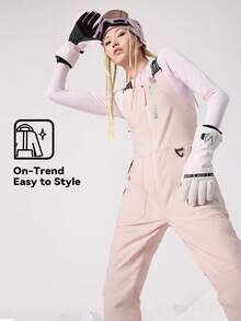 VECTOR MOTION Montis 加厚滑雪背带裤，男女通用，弹性面料，防水，耐磨，防风，透气，保暖，接缝处采用压胶工艺，直筒裤型，适用于单板/双板滑雪 - 淺粉色 - 查看 7