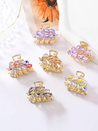 1pc Women's High-End Design Shiny Glass Elegant Large Hair Clip, Hair Claw, Leaf Hair Claw Clip, Everyday Wear Hair Accessory Fashion Hair Clutch