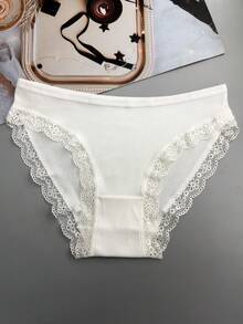 4条装女士多色字母条纹内裤，蕾丝边设计，透气面料，高弹力，舒适吸汗 - 彩色 - 查看 7