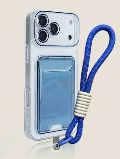 Keychain, Lanyard 1pc Cute Candy Color Jelly Clear Card Slot Phone Case With Short Lanyard Compatible With IPhone 17 Pro Max Air 16 15 14 13 12 11 Pro Max TPU Back Cover