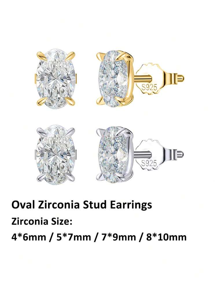 1对100% 925纯银14k金1克拉/2克拉椭圆形切割闪亮锆石耳钉，女士奢华珠宝，适合宴会、婚礼派对等场合，2025时尚耳环 - Oval Zirconia - 查看 1