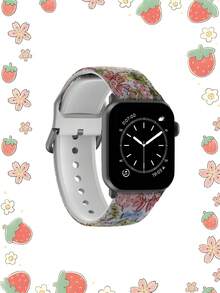 1 Stück Frühlings-Erdbeere Weicher Blumen Elastischer atmungsaktiver komfortabler Ersatz-Armband für Apple Watch 38mm 40mm 41mm 45mm 44mm 42mm 49mm, modischer lässiger Mehrfarbiger Silikon Uhrenarmband kompatibel mit Apple Watch Ultra Serie S11/S10/SE/9/8/7/6/5/4/3/2/1 Smartwatch Zubehör - Verschiedenfarbig - Übersicht 3