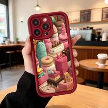 Cubierta de telefono con borde negro y diseño de pasteles coloridos para iPhone 14 Pro Max ideal para uso diario en cafeterias y espacios urbanos Aplicable a los teléfonos de la serie Apple y Galaxy - Café integral - Ver 5