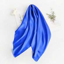 Lastclream Chiffon Square Neck Scarves For Women Handkerchief Retro Satin Ribbon Scarf For Hair Wrapping 23.6inch 26inch,23.6inchRibbon-Blue - 23.6吋絲帶-藍色 - 查看 6