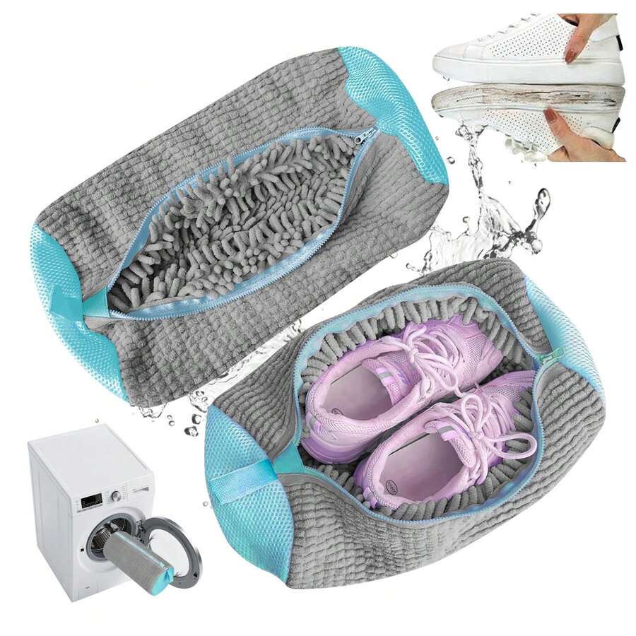 Conjunto de 2 Sacos para Lavar Sapatos 360°, Adequados para Todos os Tipos de Calçados, Antideformação, Laváveis na Máquina, Secagem ao Ar Livre, Forrados com Lã, Ideais para Calçados Esportivos e Casuais, Saco para Guardar Roupa Suja no Natal, Saco para Lavar, Saco para Lavar Antideformação, Saco Eficiente para Lavar Sapatos, Acessório Flexível para Máquina de Lavar, Saco para Lavanderia Doméstica, Saco para Proteger Sapatos, Saco para Guardar e Lavar Sapatos