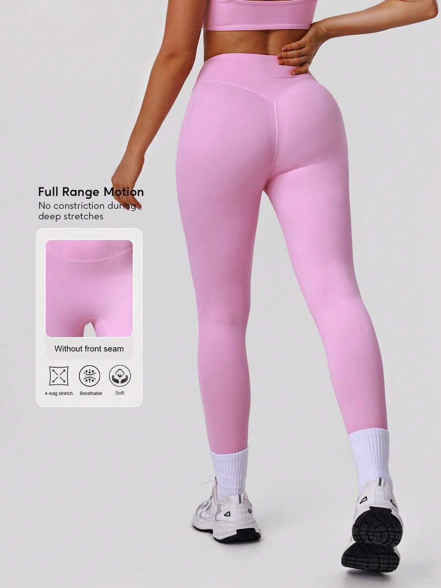 Sodalemon Women Running Yoga No Front Seam Buttock Lifting Casual Outdoor Sport Leggings Tights - 粉色 - 查看 1