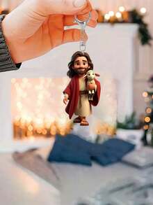 2D Acrylic Religious Keychain, Faith Themed Acrylic Keyring, Religious Figure Bag Charm, Spiritual Lamb Keychain, Flat Acrylic Keychain, Beautifully Designed, Figure Holding Lamb, Adds Meaningful And Fashionable Touch To Keys, Bags Or Backpacks - Multicolor - View 6