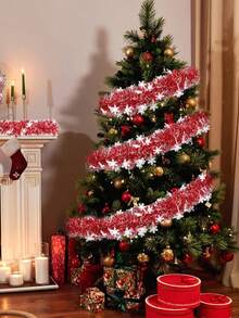 1000cm/500cm/200cm-Red Shiny Snowflake Metallic Aluminum Foil Tassel Wreath, Christmas Tree Garland DecorationChristmas Snowflake Tinsel Garlands Xmas Chunky Tinsel Decoration For Christmas Tree Decorations Party Indoor And Outdoor Decorations,Red Christmas Tinsel Garland, Christmas Tree Tinsel Thick Xmas Tree Tinsel Chunky Metallic Tinsel For Christmas Tree Decorations, Party, Home Decorations.