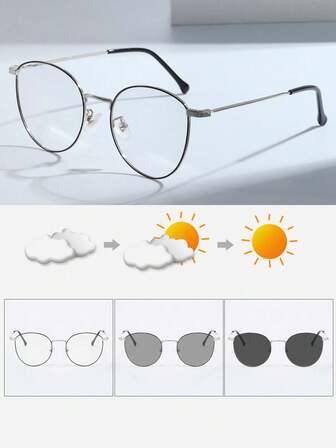 1 pieza Nueva decoración de pie de metal, con efecto fotocromático de ojo de gato, gafas de moda unisex