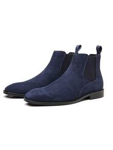 Men's Suede Chelsea Ankle Boots, Comfortable Elastic Slip-On Design, Business Casual, Classic Style Available In Multiple Colors - Navy Blue - View 4