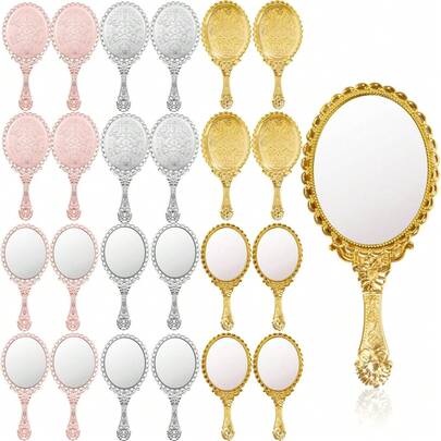 1/2/4/10/16/20 piezas Espejo de mano vintage, Espejo de princesa dorado flotante compacto, Espejo de maquillaje portátil, Adecuado para el aula, fiestas infantiles, viajes y otros pequeños regalos con tema de princesa